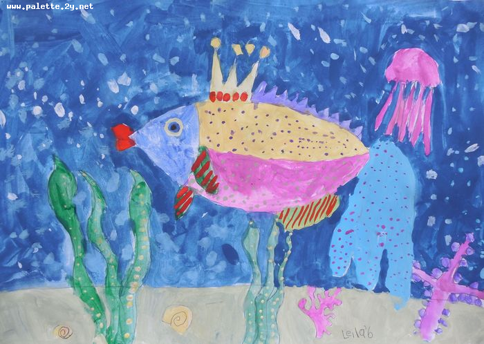 Art Studio PALETTE. Leila Cox Picture.  Marker, Tempera Animals Fish 