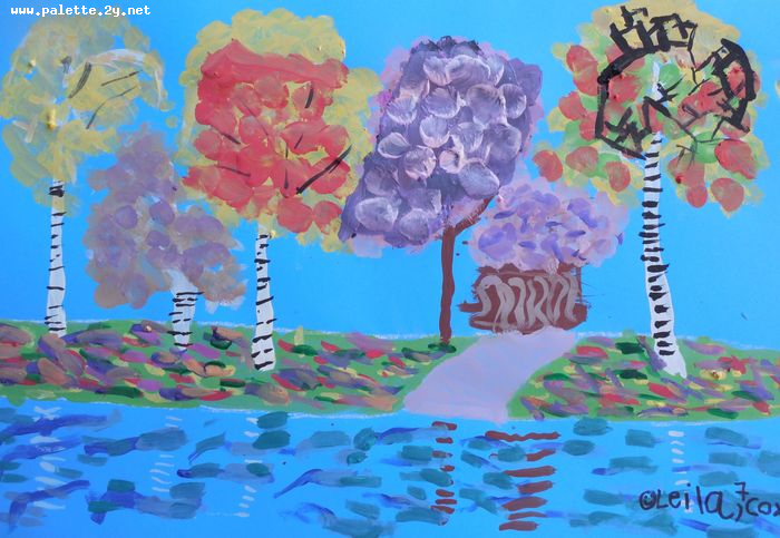 Art Studio PALETTE. Leila Cox Picture.  Tempera Landscape Fall 