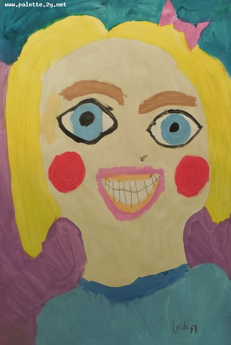 Art Studio PALETTE. Leila Cox Picture.  Tempera People Selfportrait 