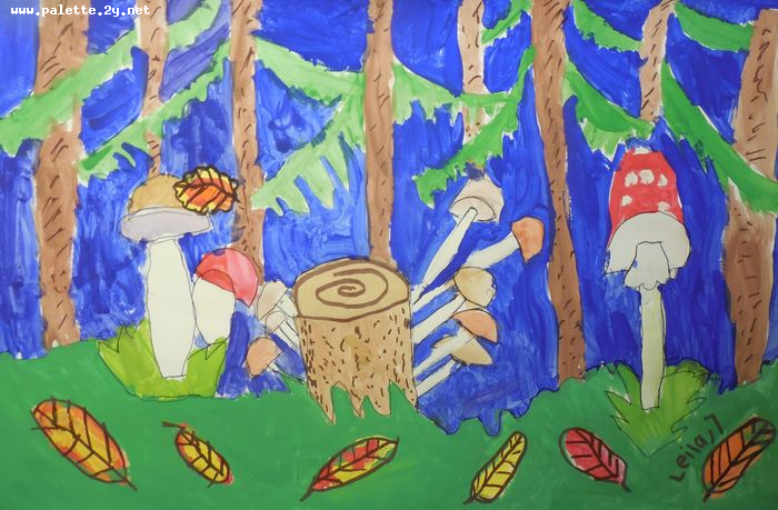 Art Studio PALETTE. Leila Cox Picture.  Marker, Tempera Landscape Fall 