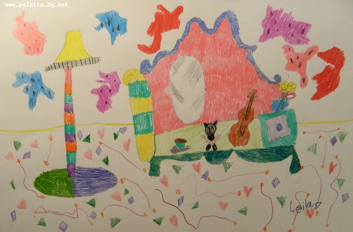 Art Studio PALETTE. Leila Cox Picture.  Coloured Pencil Design Interior 