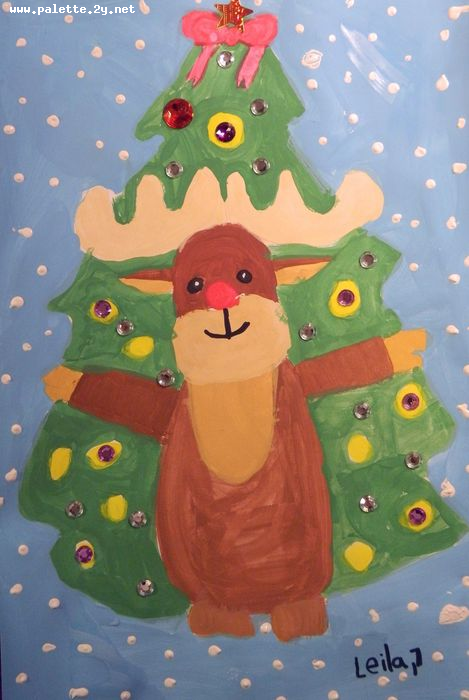 Art Studio PALETTE. Leila Cox Picture. Greeting Card Mixed Media Holidays Christmas 