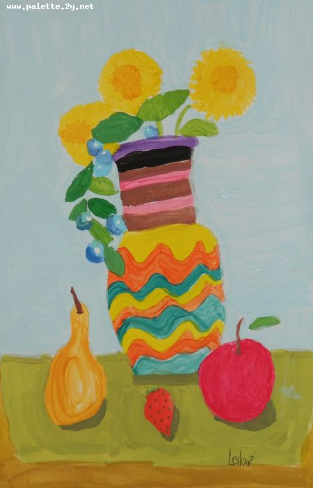 Art Studio PALETTE. Leila Cox Picture.  Tempera Still Life Still Life 