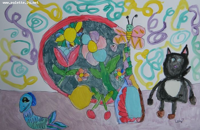 Art Studio PALETTE. Leila Cox Picture.  Tempera Animals Cats 