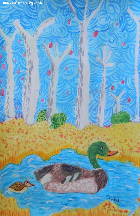 Art Studio PALETTE. Leila Cox Picture.  Tempera Animals Birds 