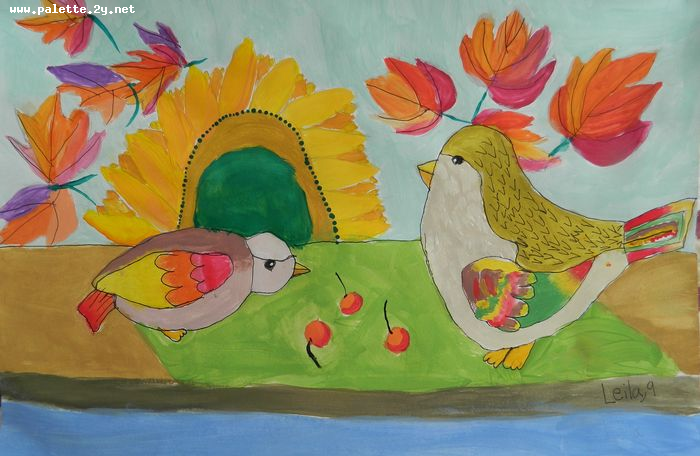Art Studio PALETTE. Leila Cox Picture.  Tempera Animals Birds 