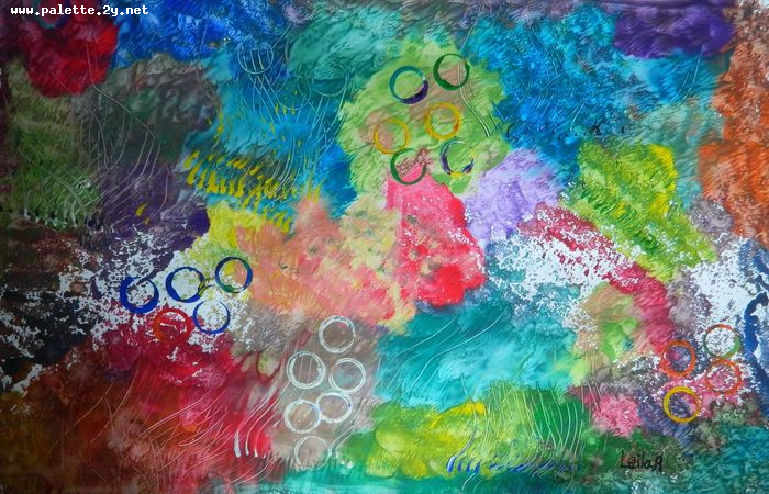 Art Studio PALETTE. Leila Cox Picture.  Tempera Fantasy Abstract 