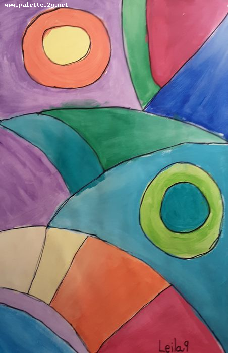 Art Studio PALETTE. Leila Cox Picture.  Marker, Tempera Fantasy Abstract 