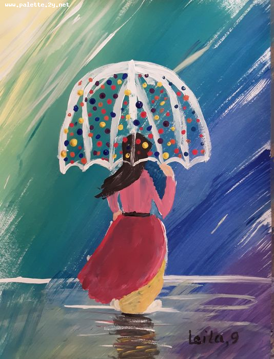 Art Studio PALETTE. Leila Cox Picture.  Tempera Design Umbrellas 