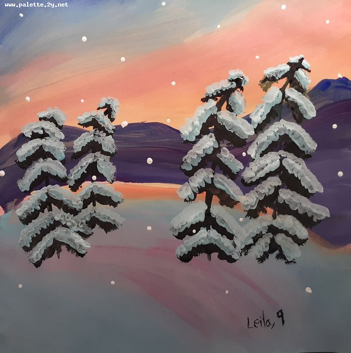 Art Studio PALETTE. Leila Cox Picture.  Tempera Landscape Winter 