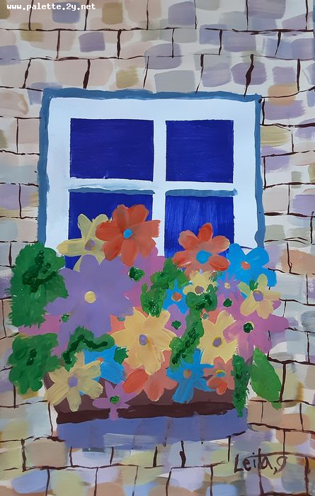 Art Studio PALETTE. Leila Cox Picture.  Tempera Plants Flowers 