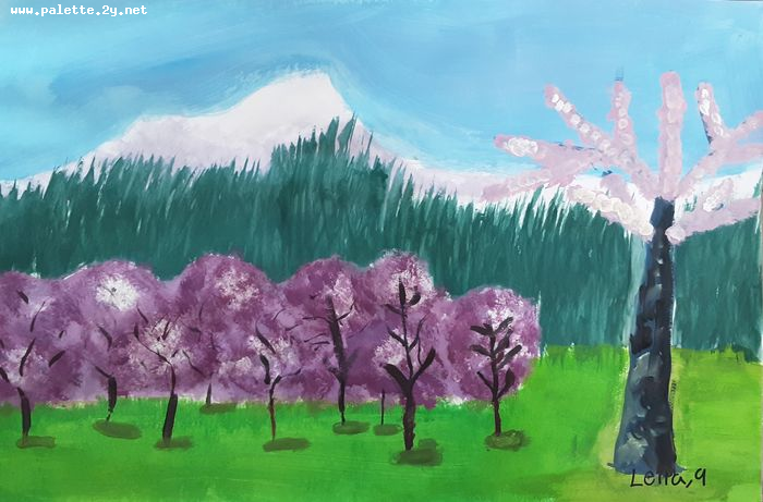 Art Studio PALETTE. Leila Cox Picture.  Tempera Landscape Spring 