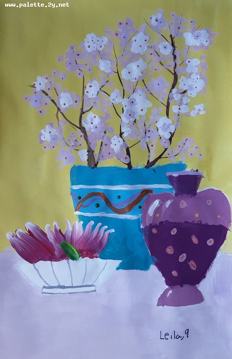 Art Studio PALETTE. Leila Cox Picture.  Tempera Still Life Still Life 