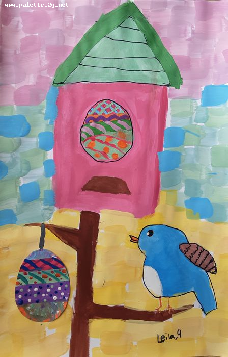 Art Studio PALETTE. Leila Cox Picture.  Mixed Media Animals Birds 