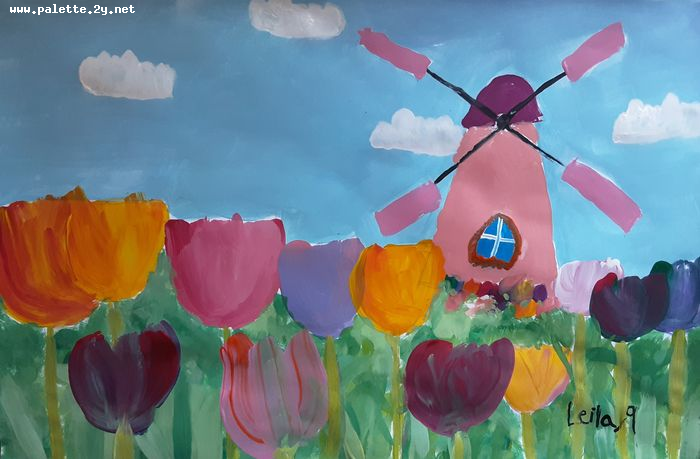 Art Studio PALETTE. Leila Cox Picture.  Tempera Plants Garden 