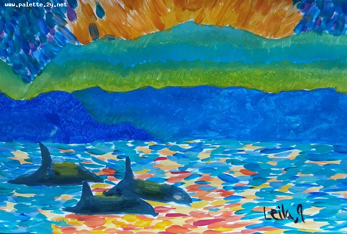 Art Studio PALETTE. Leila Cox Picture.  Tempera Animals Fish 