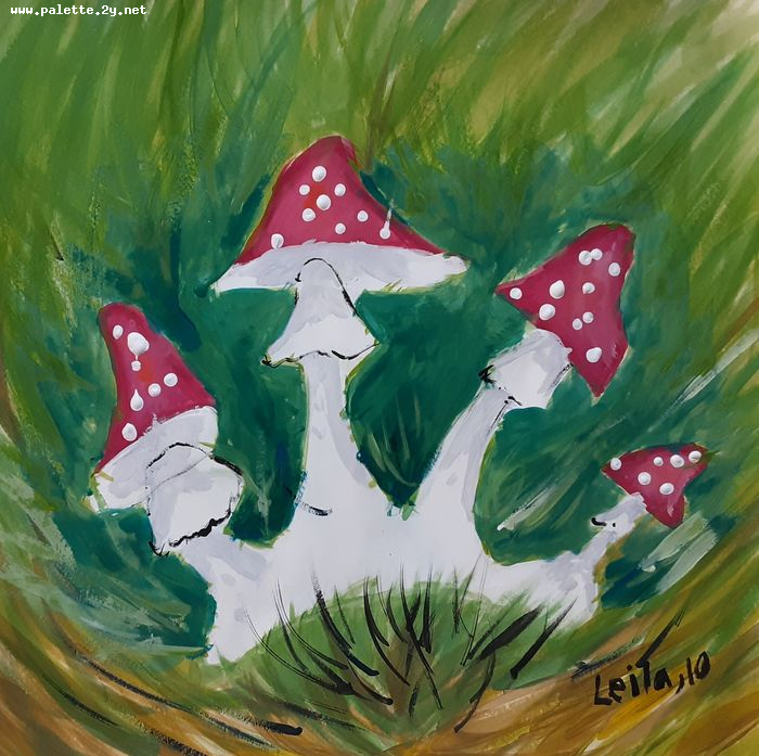 Art Studio PALETTE. Leila Cox Picture.  Tempera Plants Mushrooms 