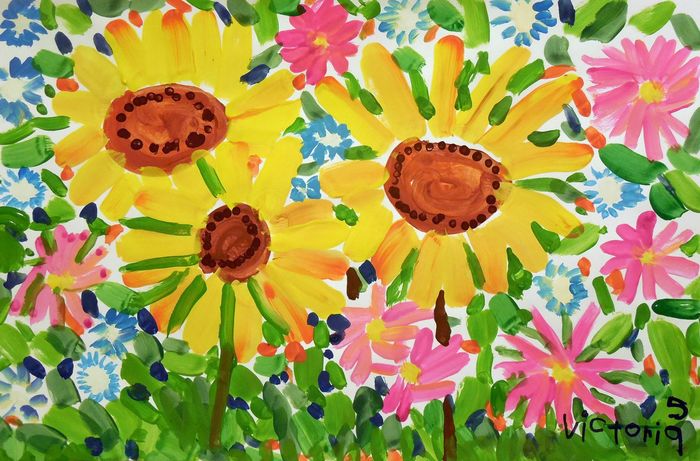 Art Studio PALETTE. Victoria Zhaiek Picture.  Tempera Plants Flowers 