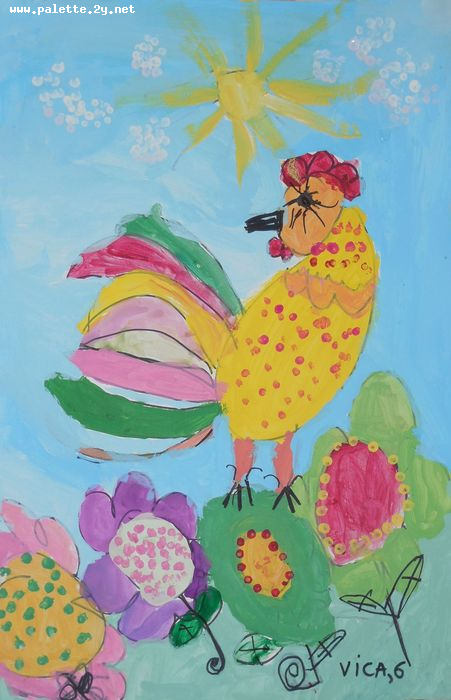 Art Studio PALETTE. Victoria Zhaiek Picture.  Marker, Tempera Dec. Art Birds 