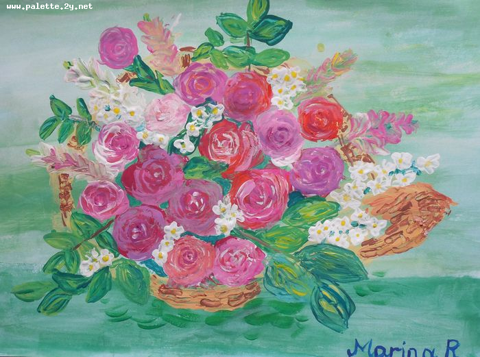 Art Studio PALETTE. Marina Radojevic Picture.  Tempera Plants Flowers 