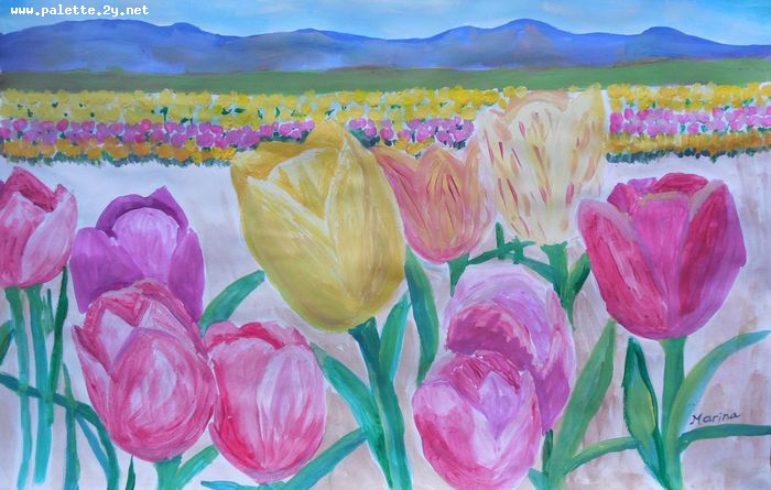 Art Studio PALETTE. Marina Radojevic Picture.  Tempera Plants Garden 