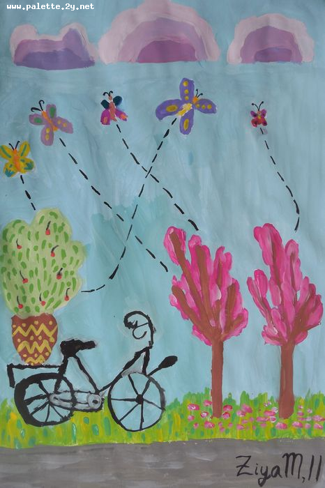 Art Studio PALETTE. Ziya Merchant Picture.  Tempera Design Bicycle 