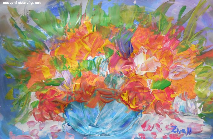 Art Studio PALETTE. Ziya Merchant Picture.  Tempera Plants Flowers 