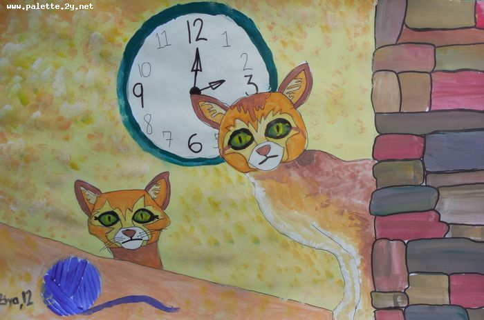 Art Studio PALETTE. Ziya Merchant Picture.  Marker, Tempera Animals Cats 