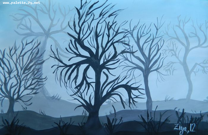 Art Studio PALETTE. Ziya Merchant Picture.  Tempera Landscape Trees 