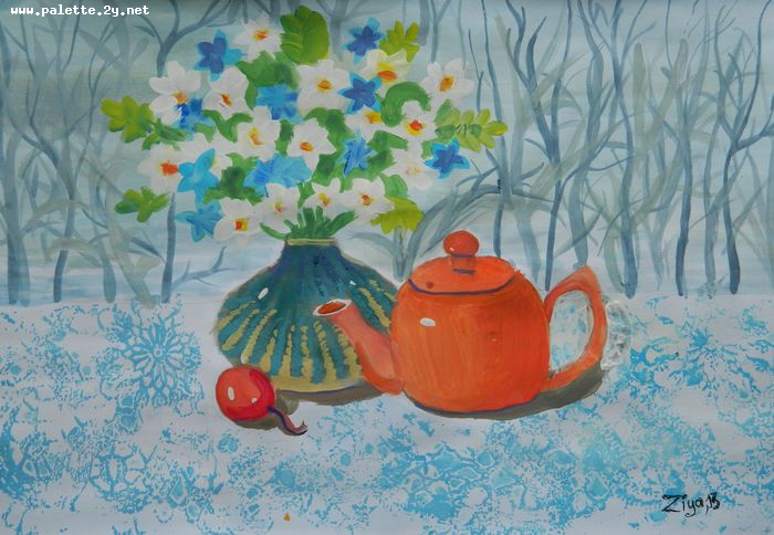 Art Studio PALETTE. Ziya Merchant Picture.  Tempera Still Life Still Life 