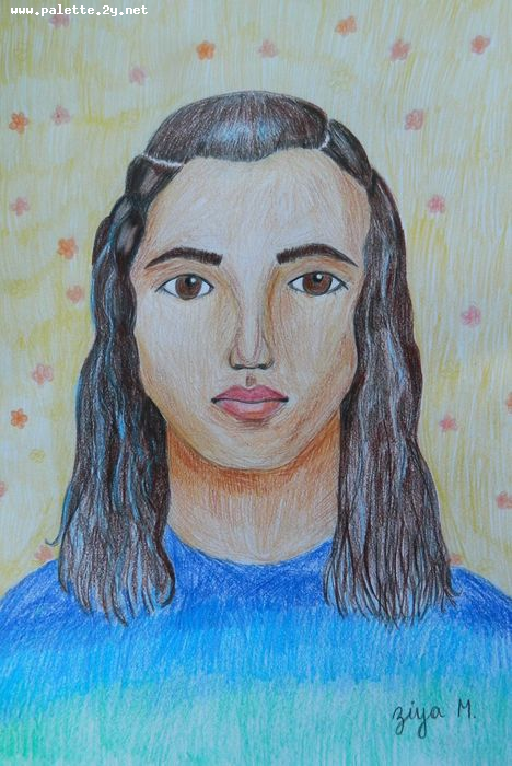 Art Studio PALETTE. Ziya Merchant Picture.  Coloured Pencil People Selfportrait 