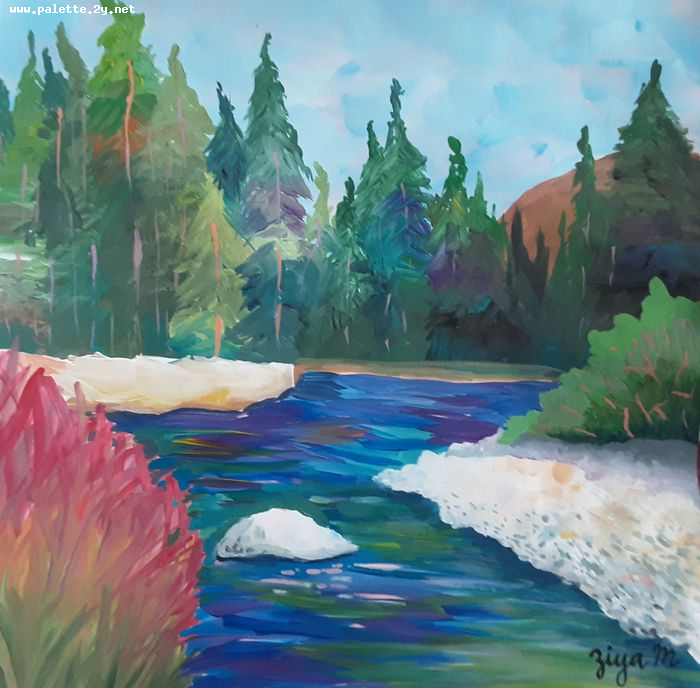 Art Studio PALETTE. Ziya Merchant Picture.  Tempera Landscape Nature 