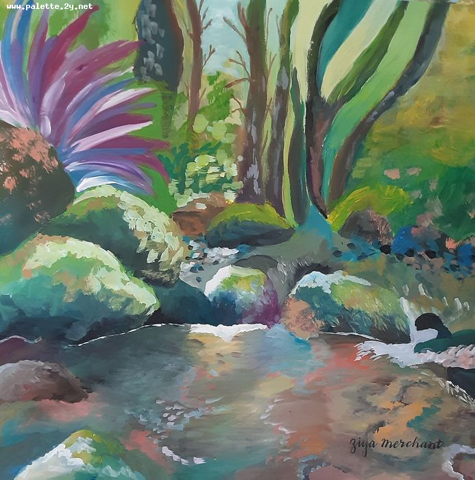 Art Studio PALETTE. Ziya Merchant Picture.  Tempera Landscape Nature 