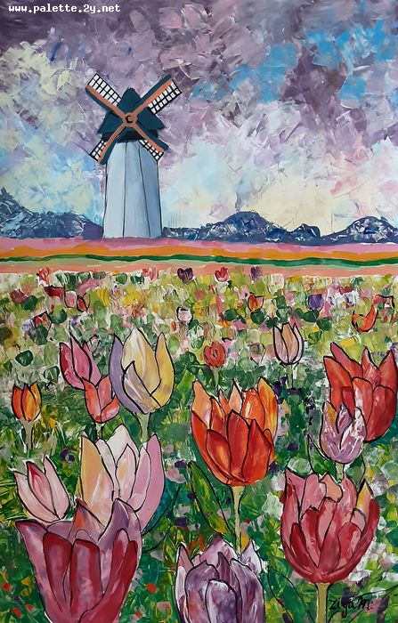 Art Studio PALETTE. Ziya Merchant Picture.  Tempera Plants Flowers 